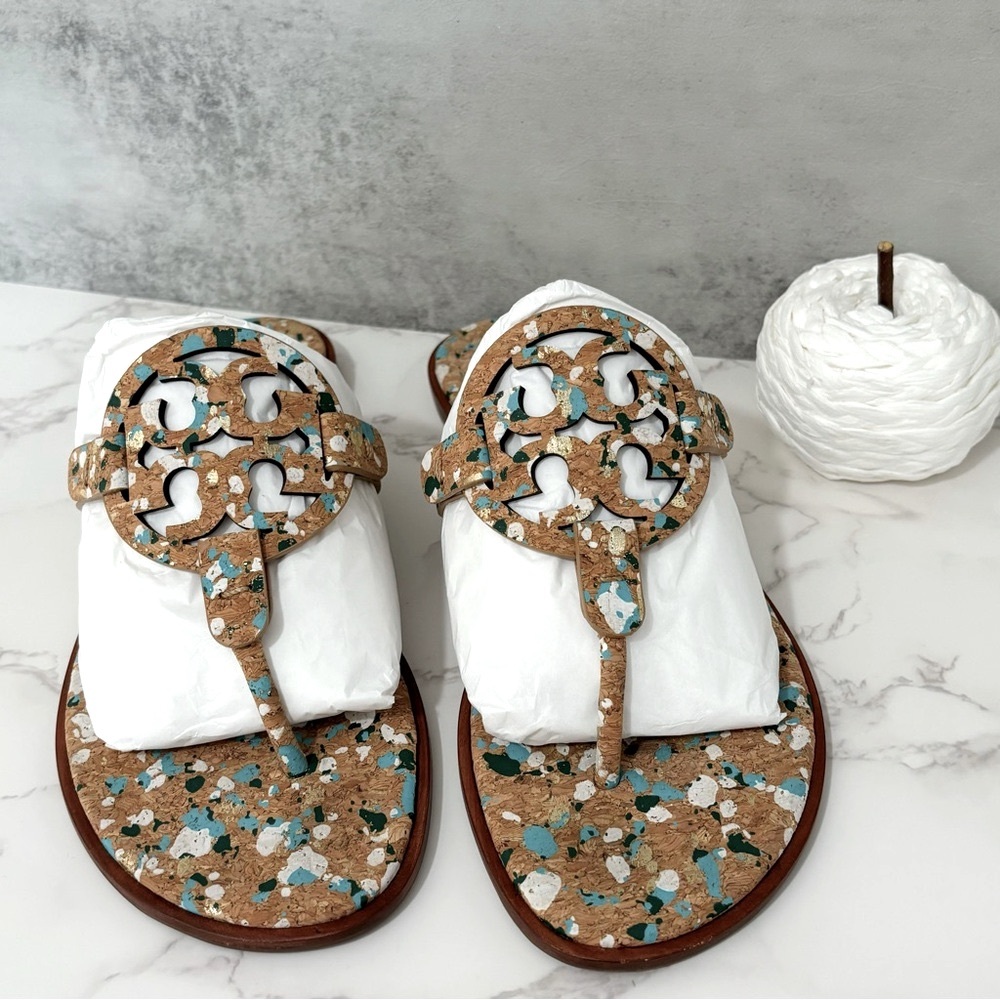Tory Burch Miller Confetti Cork Thong Sandals Size 8.5